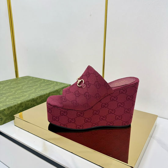 Gucci Horsebit Decor Platform Wedge Slides Thick Sole Comfortable Sandals