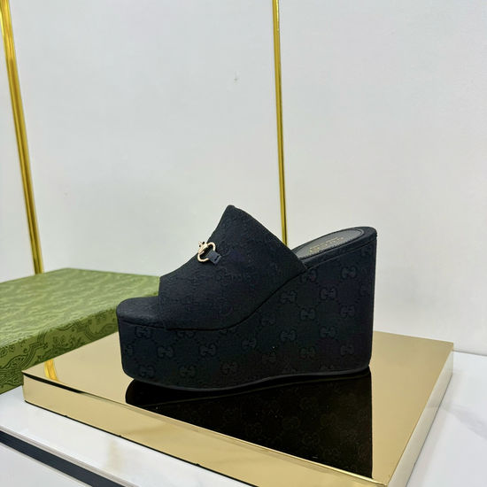 Gucci Horsebit Decor Platform Wedge Slides Thick Sole Comfortable Sandals