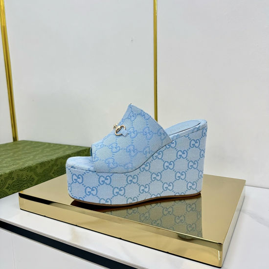 Gucci Horsebit Decor Platform Wedge Slides Thick Sole Comfortable Sandals