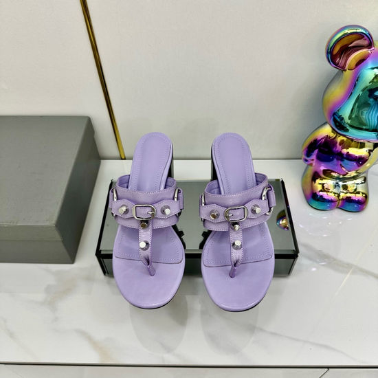 Balenciaga Punk Rivet Leather Open Toe Casual Slide Sandals