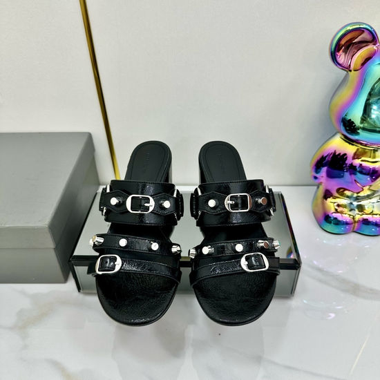 Balenciaga Punk Rivet Leather Open Toe Casual Slide Sandals