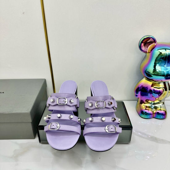 Balenciaga Punk Rivet Leather Open Toe Casual Slide Sandals