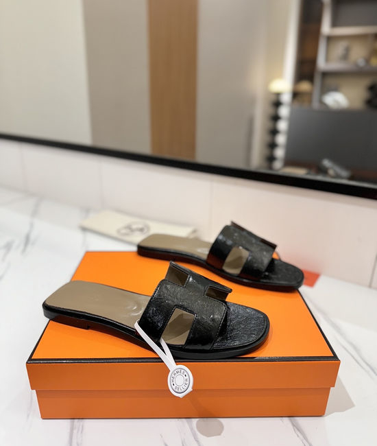 Hermes Premium Ostrich Leather Durable Comfort Dress Shoes