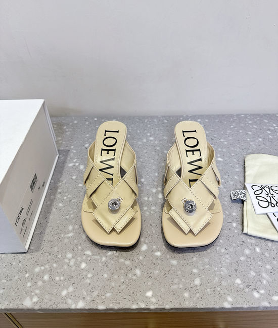 Loewe Button Design Toe Post Leather Sandals with Vase Heel