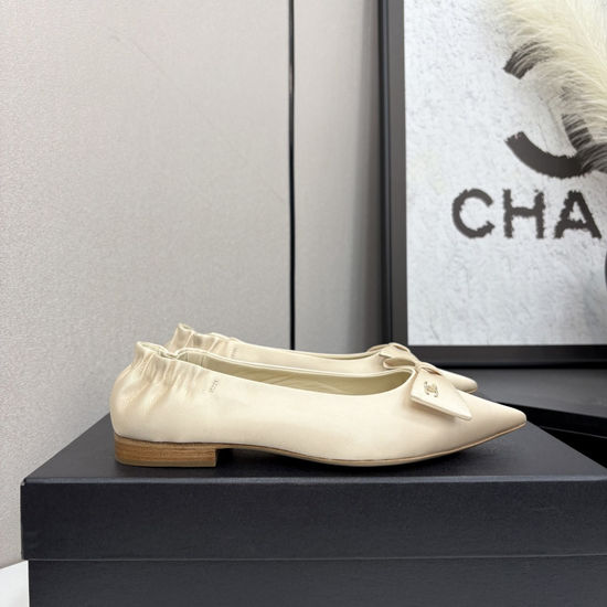 Chanel Bow Decor Slip On Ballet Flats Soft Leather Lining