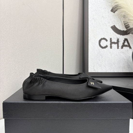 Chanel Bow Decor Slip On Ballet Flats Soft Leather Lining