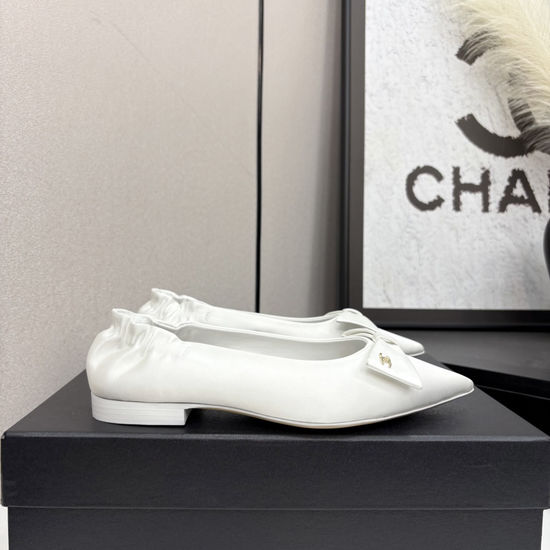 Chanel Bow Decor Slip On Ballet Flats Soft Leather Lining