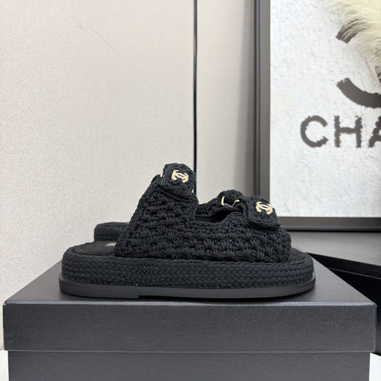 Chanel Woven Hook Loop Casual Beach Sandals Non Slip Sole