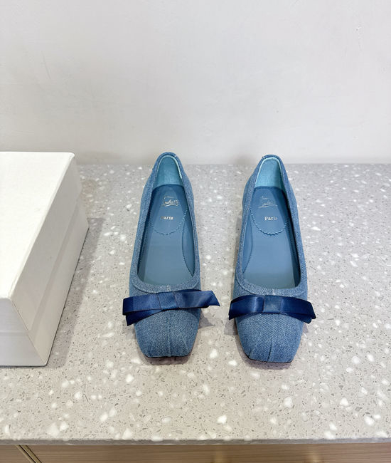 Christian Louboutine Elegant Bow Mary Jane Chunky Heel Leather Shoes