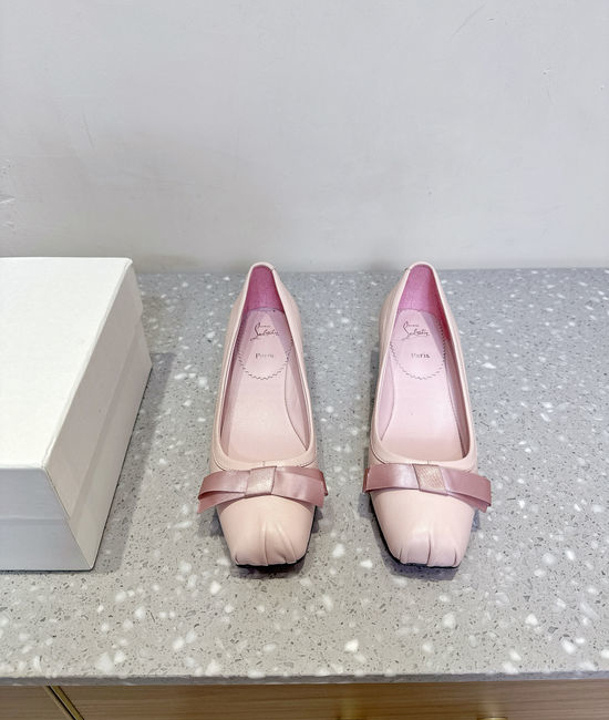 Christian Louboutine Elegant Bow Mary Jane Chunky Heel Leather Shoes
