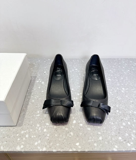 Christian Louboutine Elegant Bow Mary Jane Chunky Heel Leather Shoes