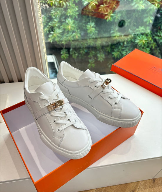 Hermes Casual Versatile Sneakers Soft Leather Lightweight Non-slip Sole