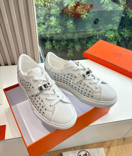 Hermes Casual Versatile Sneakers Soft Leather Lightweight Non-slip Sole
