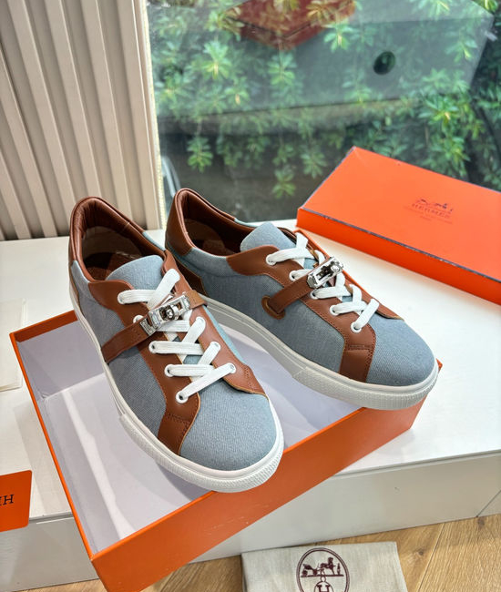 Hermes Casual Versatile Sneakers Soft Leather Lightweight Non-slip Sole