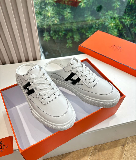 Hermes Premium Leather Casual Sneakers Comfortable Versatile Footwear