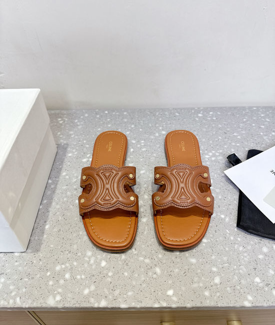 Celine Classic Retro Embossed Flat Slip On Slides Durable