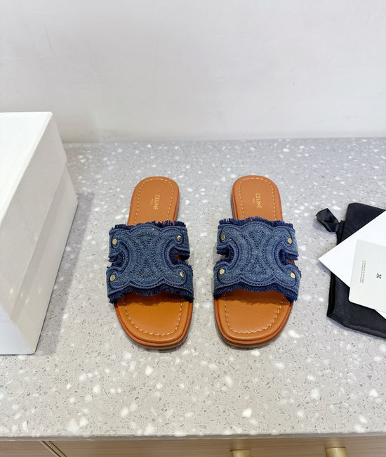Celine Classic Retro Embossed Flat Slip On Slides Durable