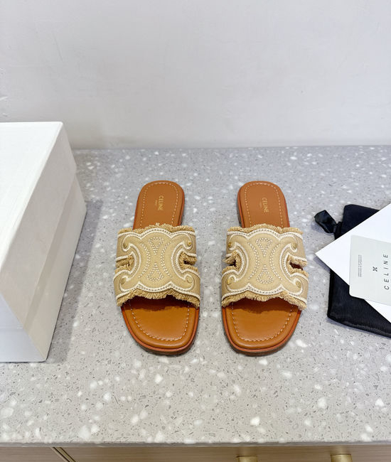 Celine Classic Retro Embossed Flat Slip On Slides Durable