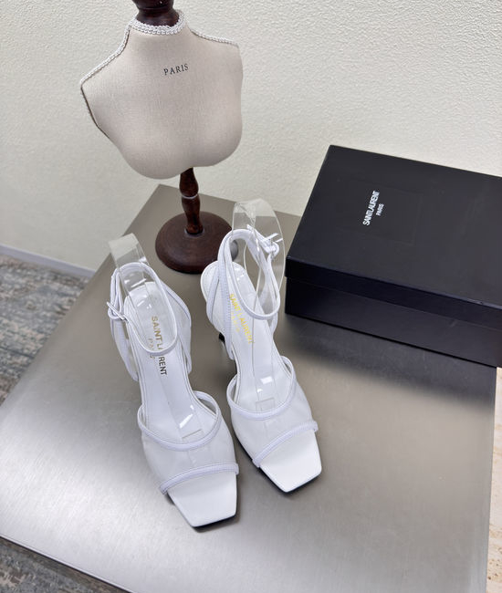 Yves Saint Laurent YSL White Lace High Heel Sandals Leather Lining