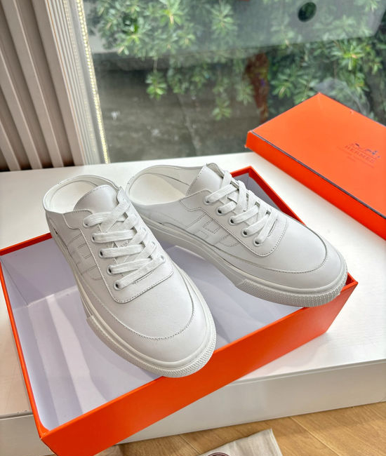 Hermes Premium Leather Casual Sneakers Comfortable Versatile Footwear
