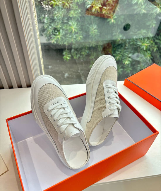 Hermes Premium Leather Casual Sneakers Comfortable Versatile Footwear