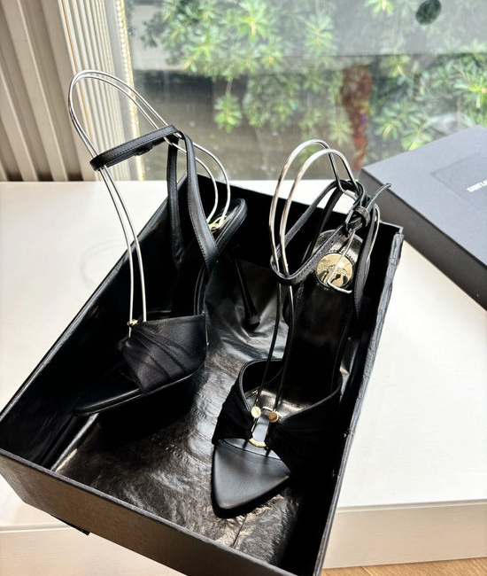 Yves Saint Laurent YSL Logo Decor Leather Flat Sandals
