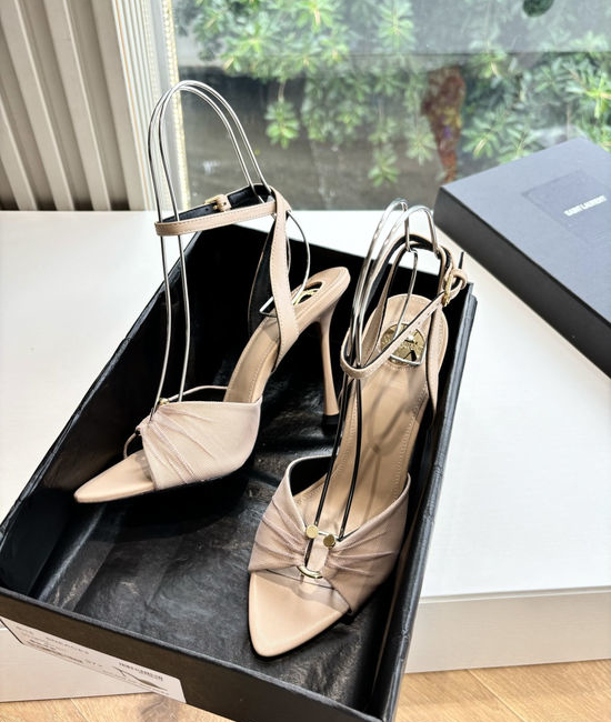 Yves Saint Laurent YSL Logo Decor Leather Flat Sandals