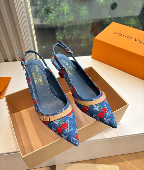 Louis Vuitton LV Denim Upper Cherry Pattern Espadrille Sandals High Quality