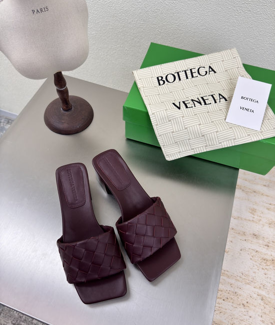 Bottega Veneta BV Square Toe Woven Mules Mid Heel Handcrafted Lambskin Leather