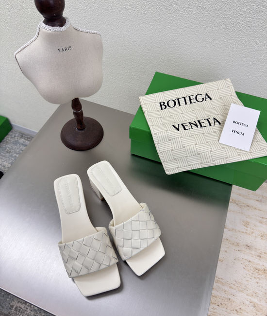Bottega Veneta BV Square Toe Woven Mules Mid Heel Handcrafted Lambskin Leather
