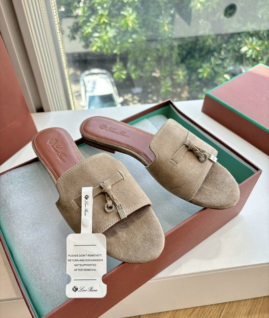 Loro Piana Suede Flat Slides With Decorative Charm Strap