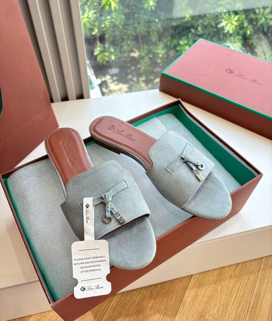 Loro Piana Suede Flat Slides With Decorative Charm Strap