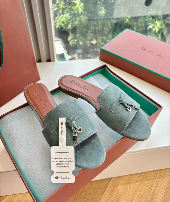 Loro Piana Suede Flat Slides With Decorative Charm Strap