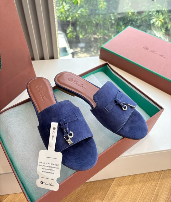 Loro Piana Suede Flat Slides With Decorative Charm Strap