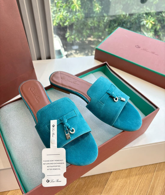 Loro Piana Suede Flat Slides With Decorative Charm Strap