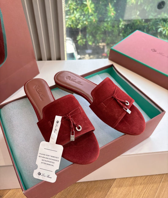 Loro Piana Suede Flat Slides With Decorative Charm Strap