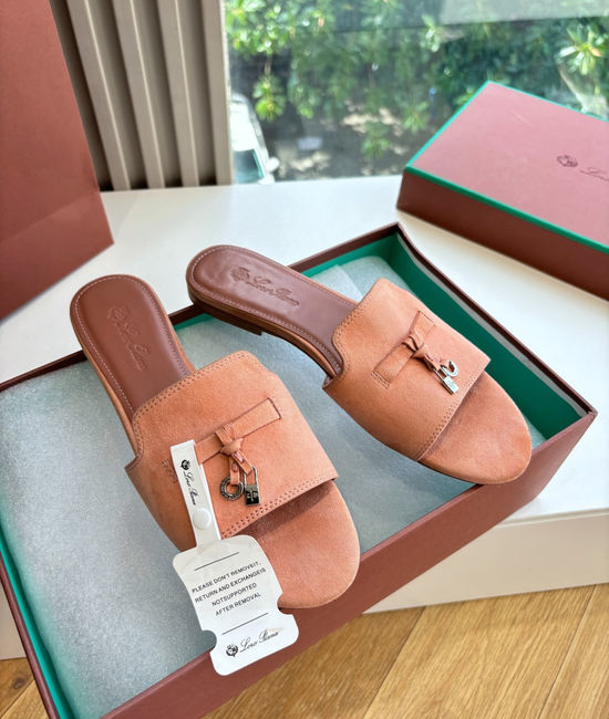 Loro Piana Suede Flat Slides With Decorative Charm Strap