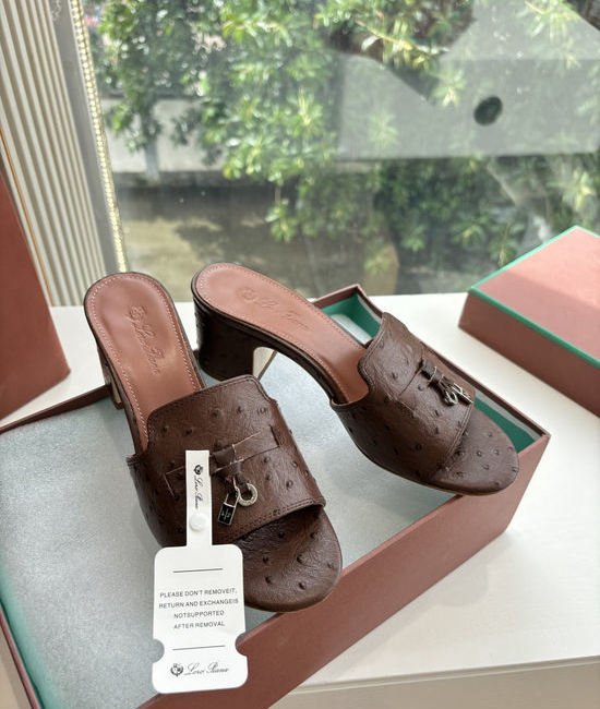 Loro Piana Ostrich Pattern Leather Low Heel Slides Lined Shoes