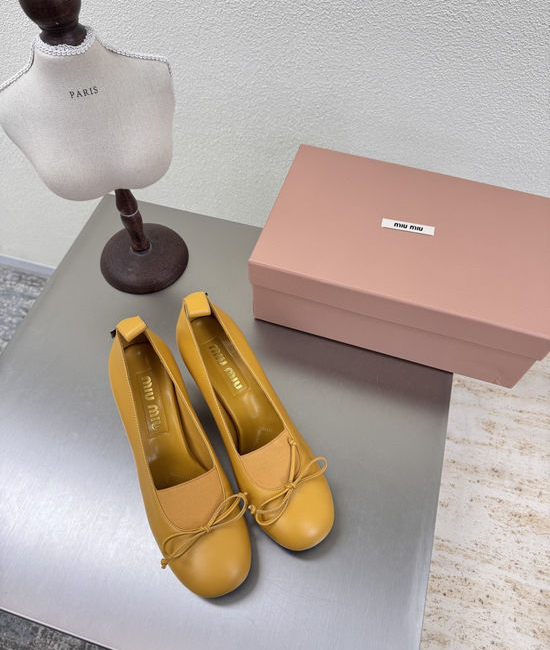 Miu Miu Ginger Bow Block Heel Shoes Sheepskin Lining