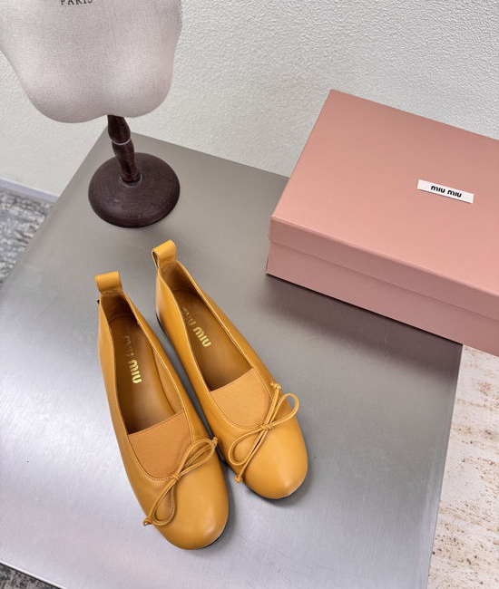 Miu Miu Ginger Bow Flat Shoes Lambskin Leather Sole