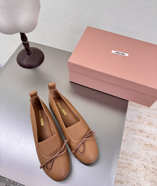 Miu Miu Bow Decor Lambskin Casual Flats Premium Soft Comfort