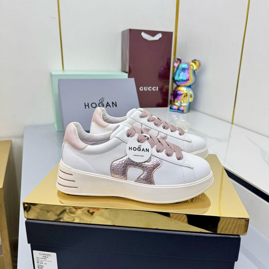 Hogan Classic Striped Casual Sheepskin Sneakers With Lightweight Sole