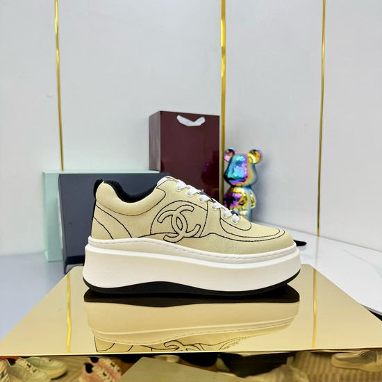 Chanel Contrast Stitching Thick Sole Versatile Casual Sneakers