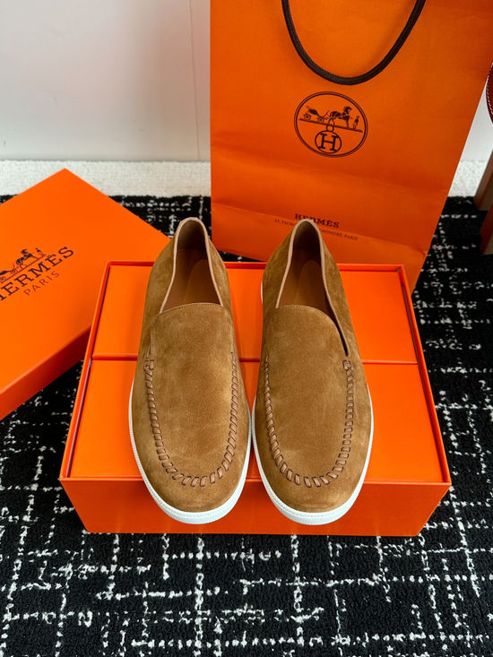 Hermes Classic Slip-on Loafers Soft Leather Upper Comfortable Sole
