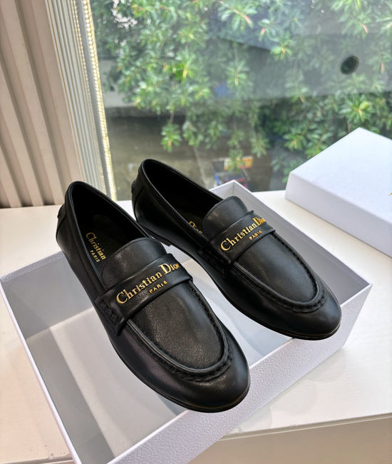 Christian Dior CD Classic Logo Buckle Loafers Premium Leather Upper