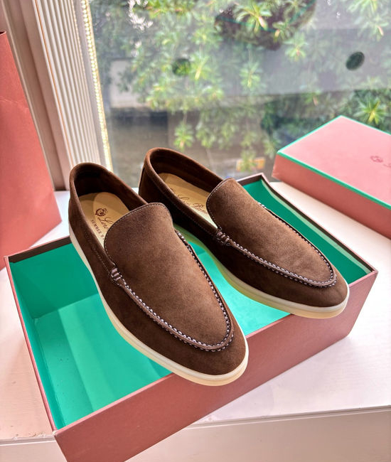 Loro Piana Suede Loafers Hand Stitched Premium Sole Comfortable Casual Shoes