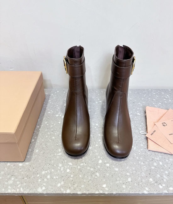 Miu Miu Vintage Block Heel Ankle Boots with Premium Leather Upper