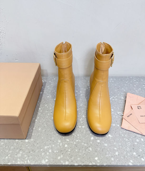 Miu Miu Vintage Block Heel Ankle Boots with Premium Leather Upper