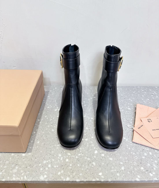 Miu Miu Vintage Block Heel Ankle Boots with Premium Leather Upper