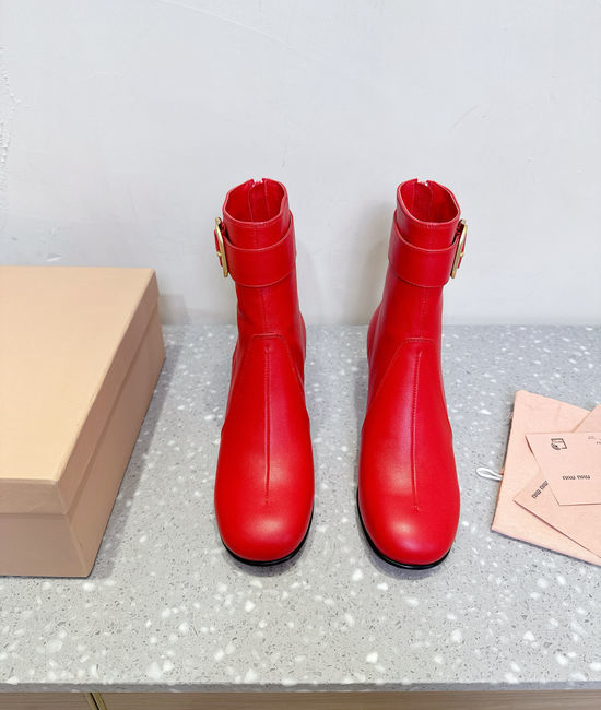 Miu Miu Vintage Block Heel Ankle Boots with Premium Leather Upper